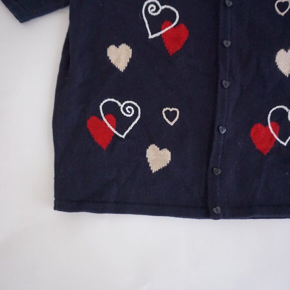 Vintage Christopher & Banks Navy Heart Button Front Knit Short Sleeve Cardigan S - Picture 6 of 10